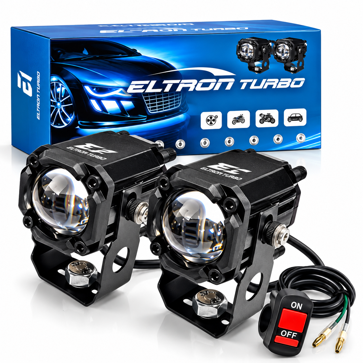 ELTRON TURBO 1 Year Warranty Original Imported Mini Driving Fog Led Light Dc Power 12V-24V 80W Universal For All Motorcycle, Scooty, Cars, Projector Light White And Yellow (Pack Of 2, Switch)