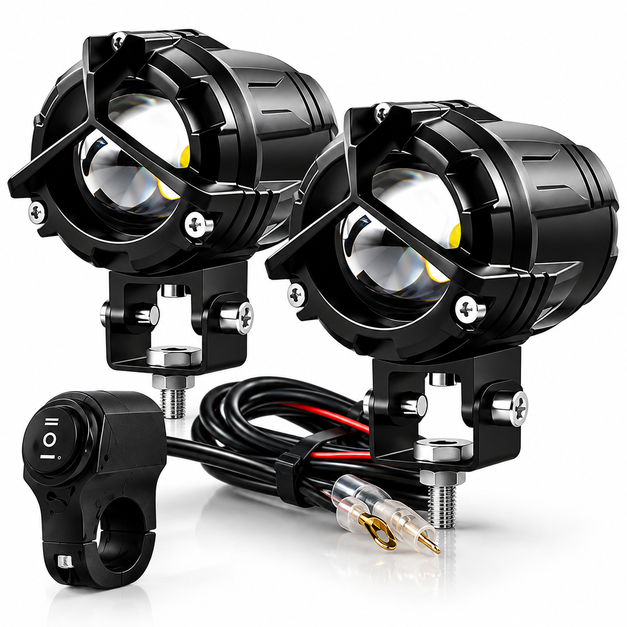 ELTRON TURBO Imported 1 year Warranty Y Shape Mercedes Style Beam LED Fog Light Universal For All Motorcycle, Bike, Cars Light Waterproof Color White & Yellow (Pack Of 2, 12-24V DC 140 W, Switch)